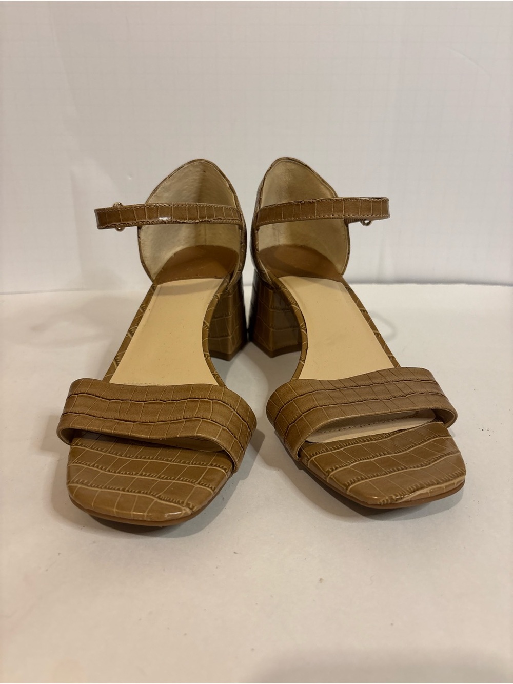 Alex Marie Tan Croc-Embossed Block Heel Sandals - Picture 4 of 7